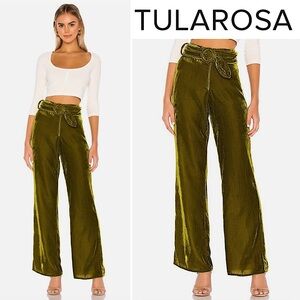 Tularosa Ruth Belted Pant in Moss Green XS High Rise Wide Leg Boho Revolve